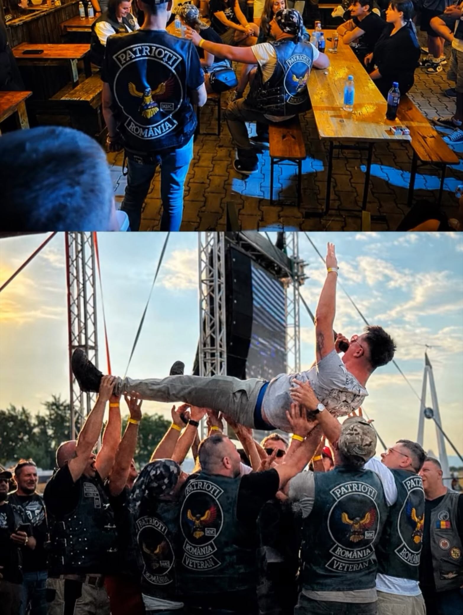 Publicul ridică artistul în timpul unui moment de concert